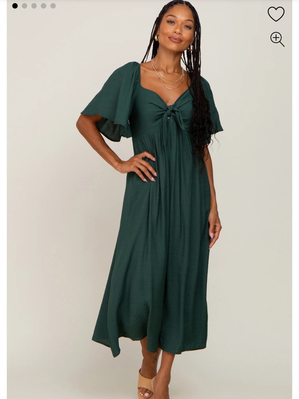 PINKBLUSH Tie-Front Midi Dress in Dark Green